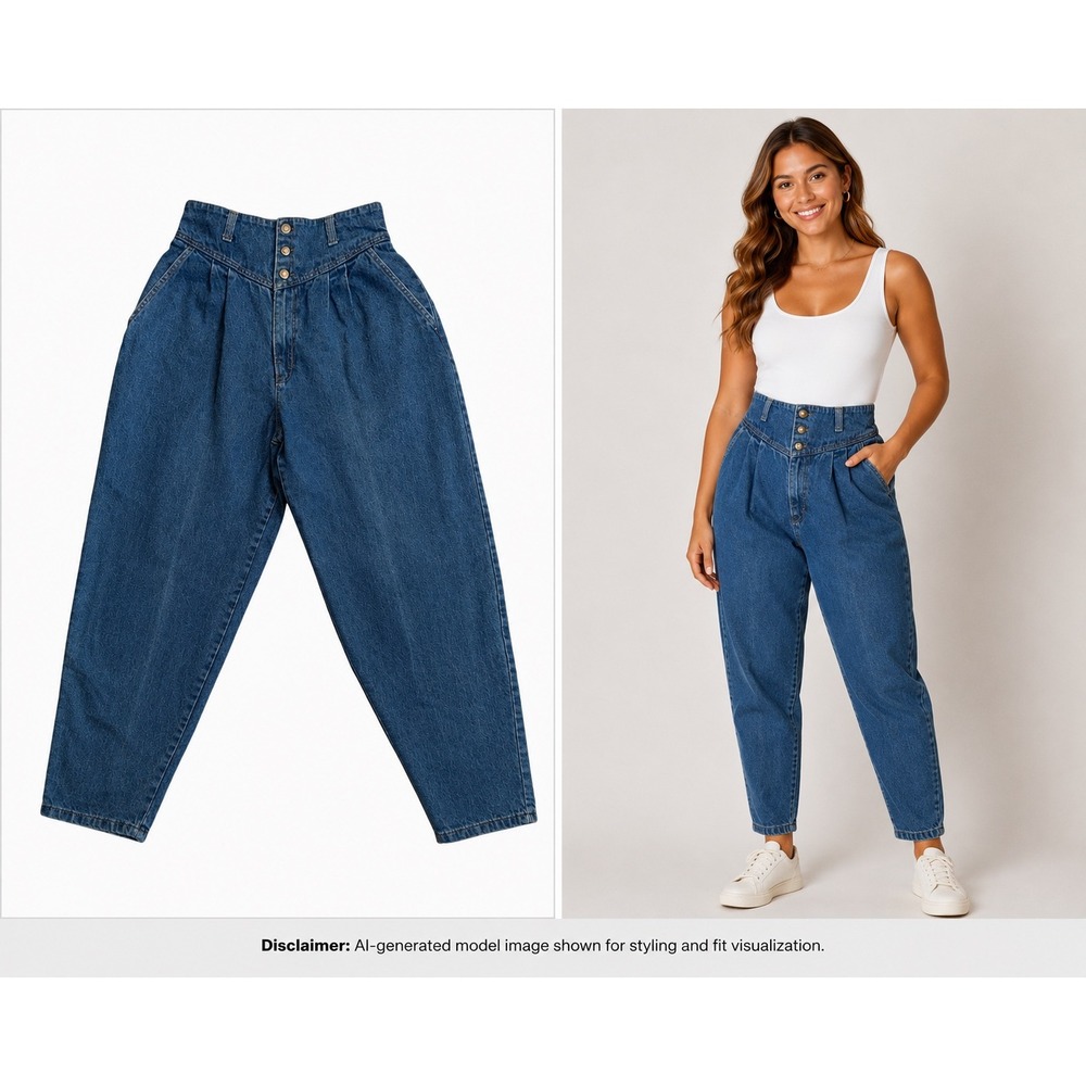 Vintage Pizzazz High Waisted Mom Jeans Medium Wash Pleated Tapered  24-28 Waist